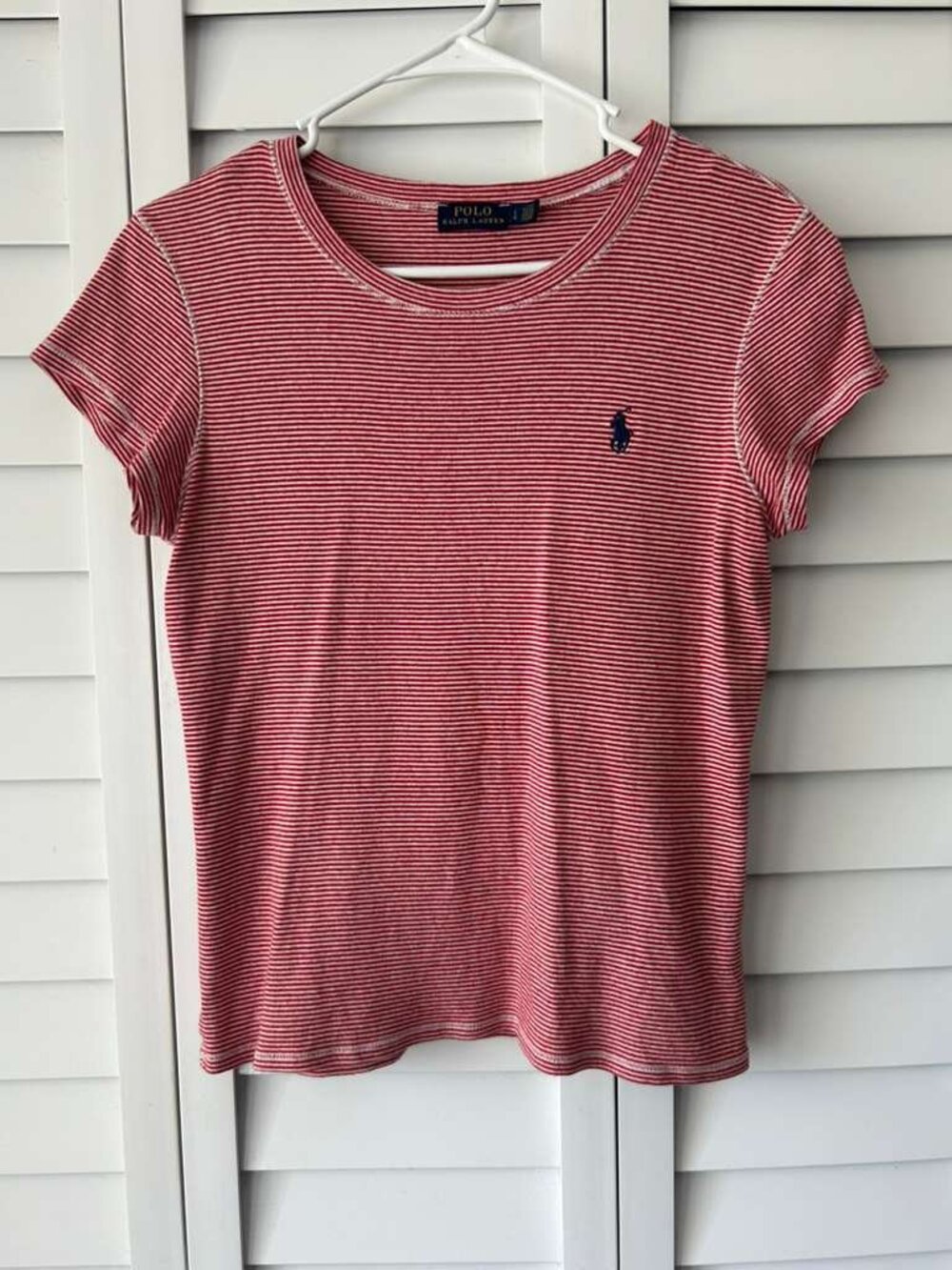 Polo Ralph Lauren Red & White Striped Tee Women Size Lotton Classic Logo Top - Picture 2 of 10